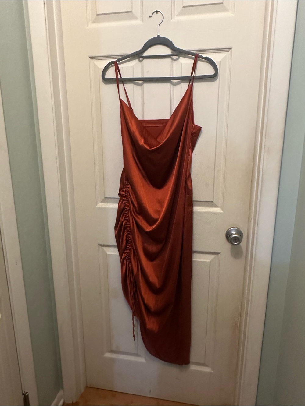 Rust Satin Cowl Neck Slip Dress - Women